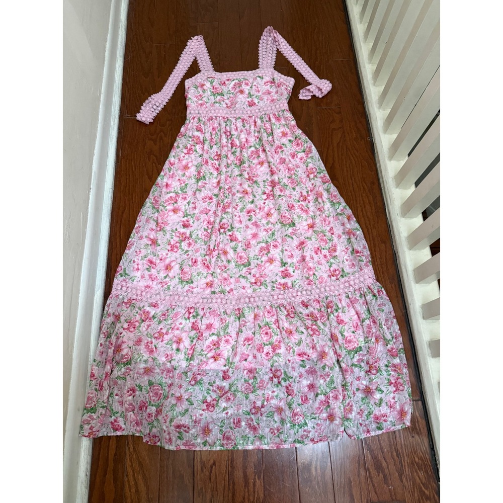 By‎ the River boho cottage tiered maxi pink dress size medium